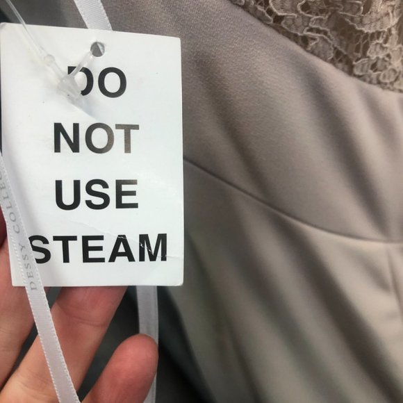 New Dessy Cameo Blush Lace Back Dress, Bridesmaid Formal Champagne Wedding - Picture 11 of 11